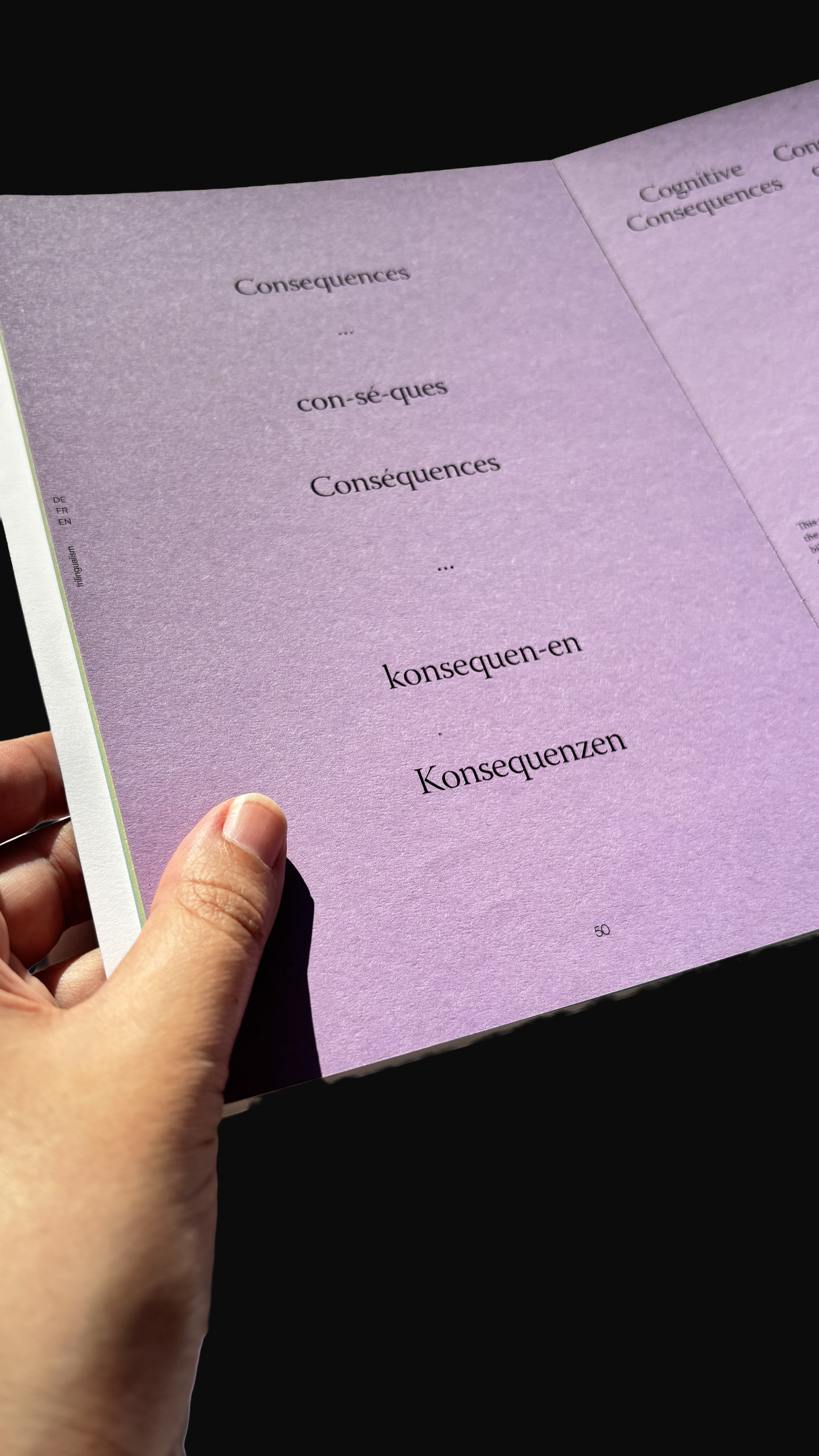 Cognitive Consequences — trilingual article spread